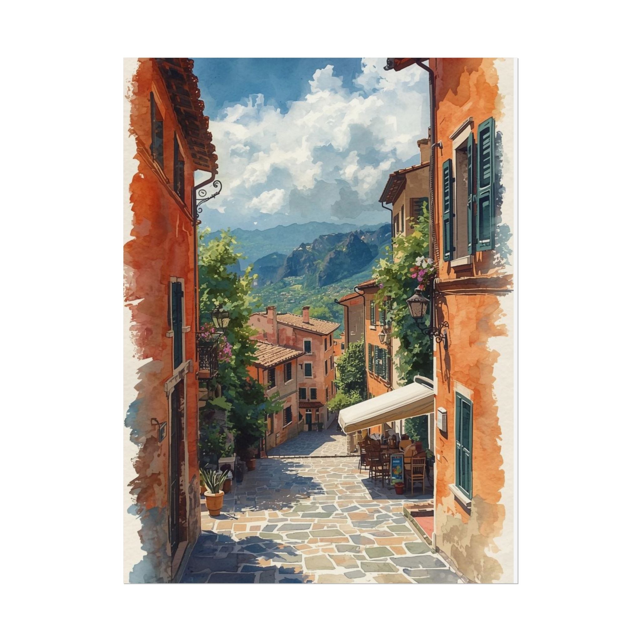 Charming Italian Village Street Poster Wall Art Landscape - Rosetta Creative Boutique